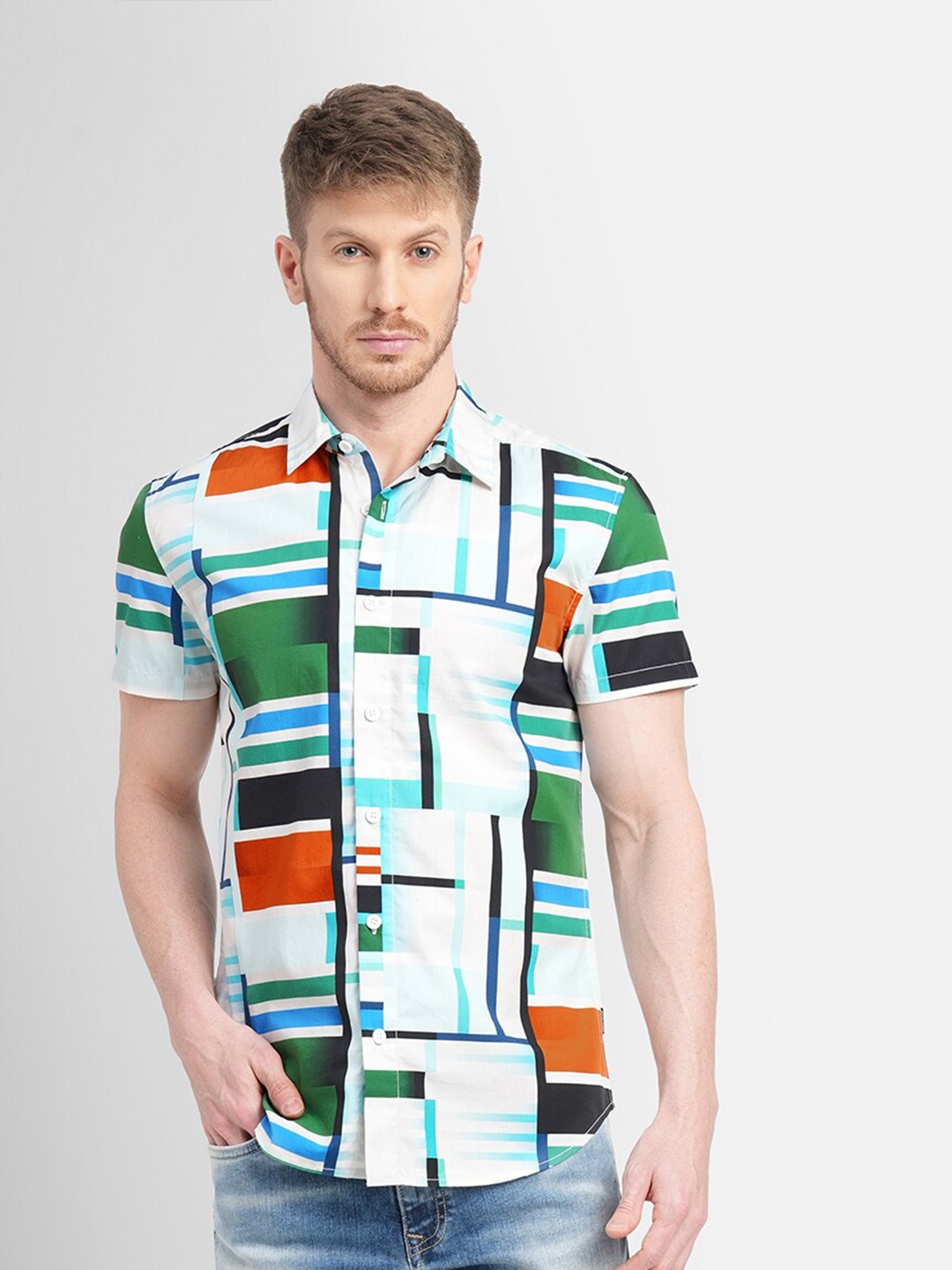 

Jack & Jones Slim Fit Abstract Printed Casual Cotton Shirt, White