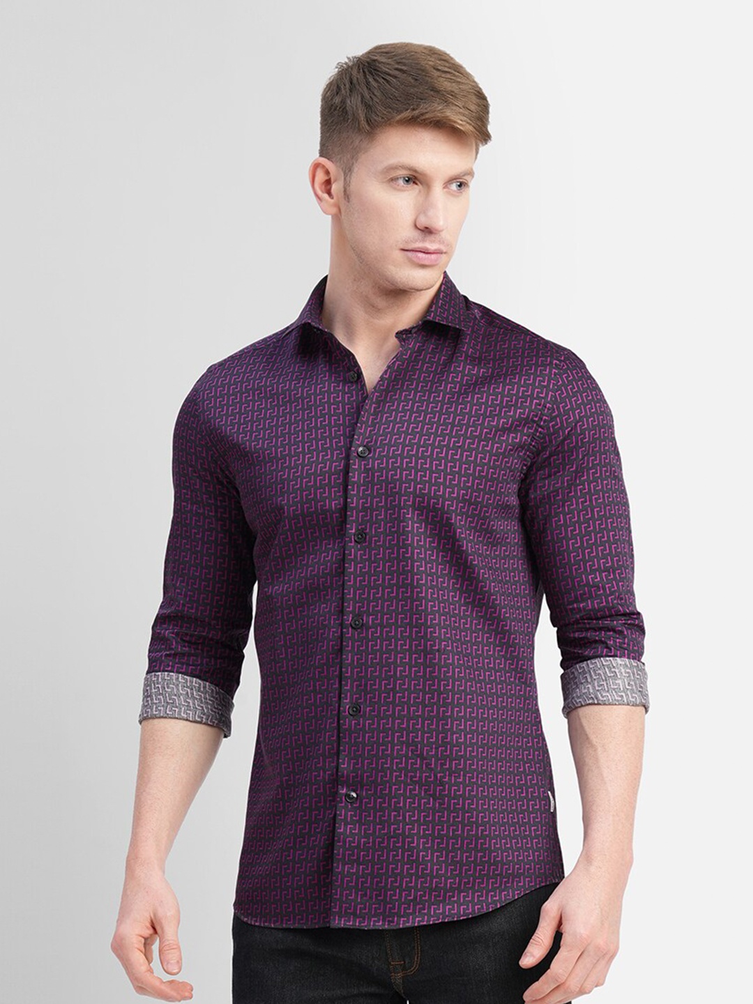 

Jack & Jones Slim Fit Geometric Printed Casual Cotton Shirt, Purple