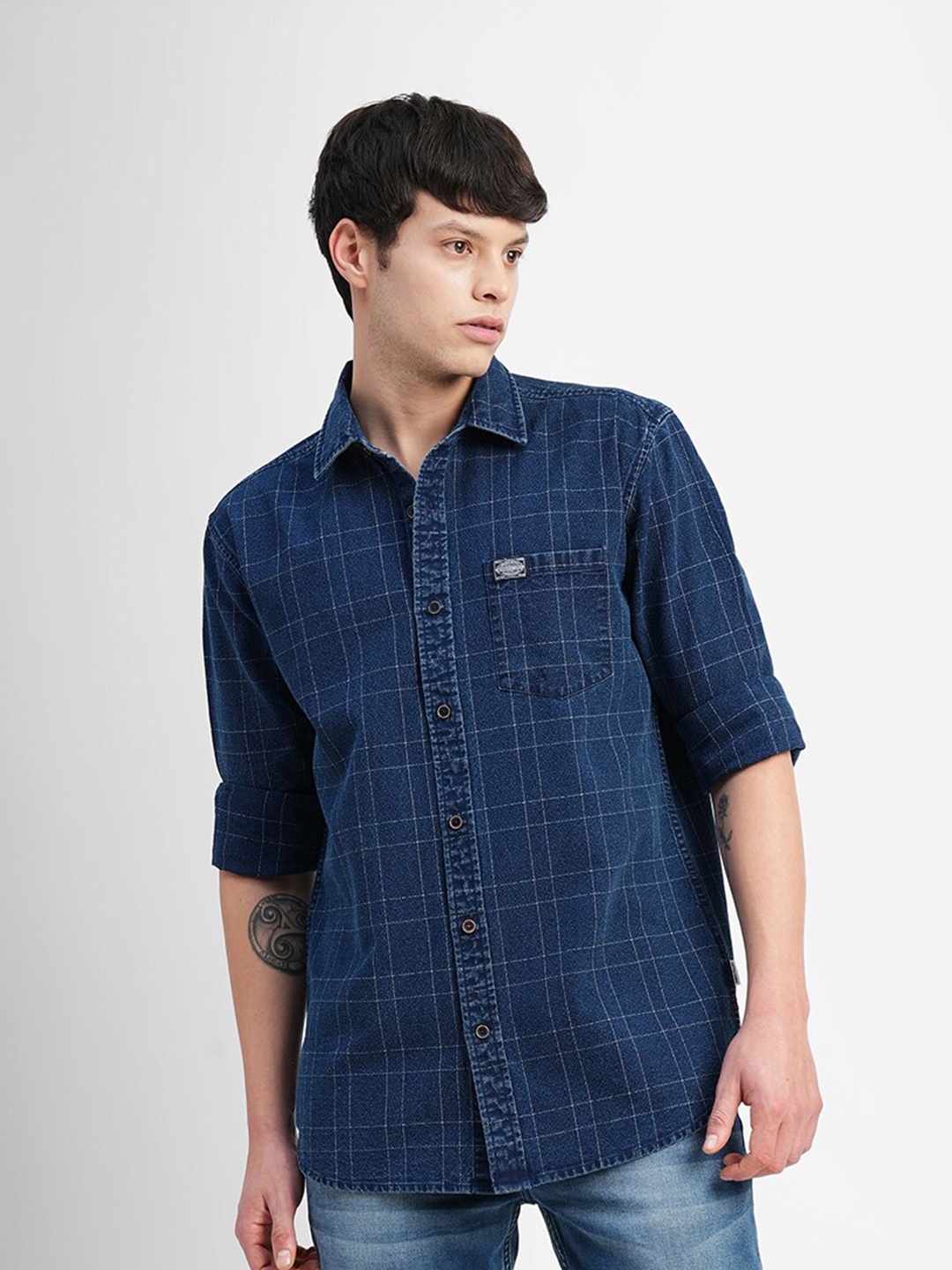 

Jack & Jones Slim Fit Tartan Checks Checked Cotton Casual Shirt, Blue
