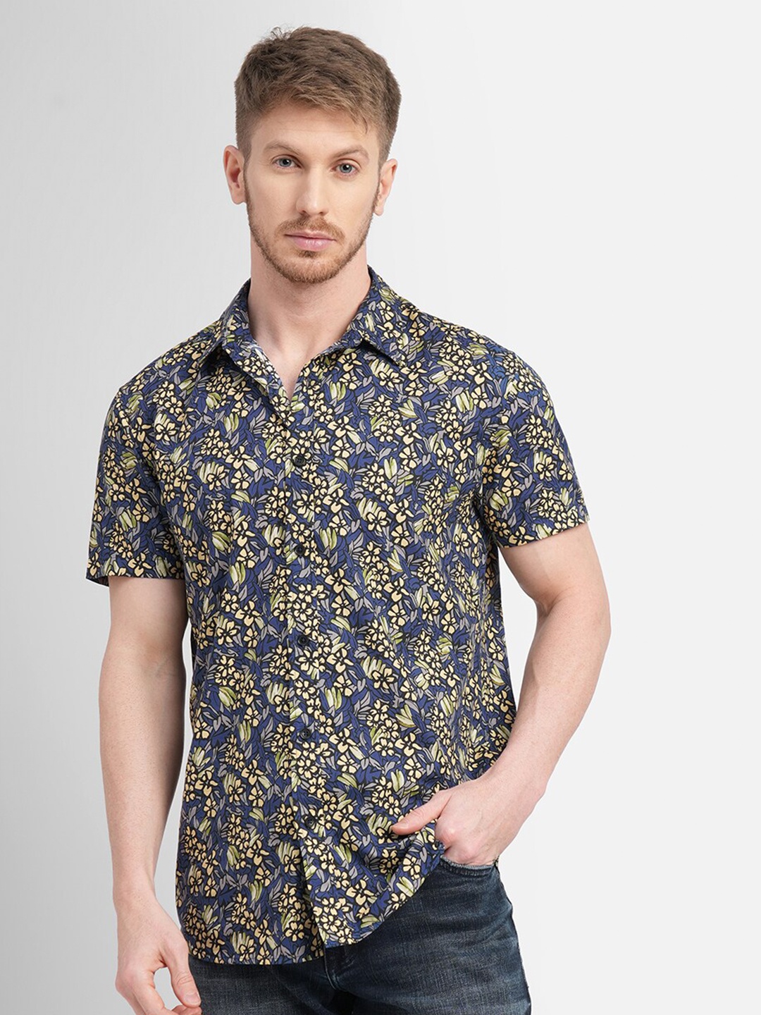 

Jack & Jones Floral Printed Cotton Slim Fit Casual Shirt, Blue