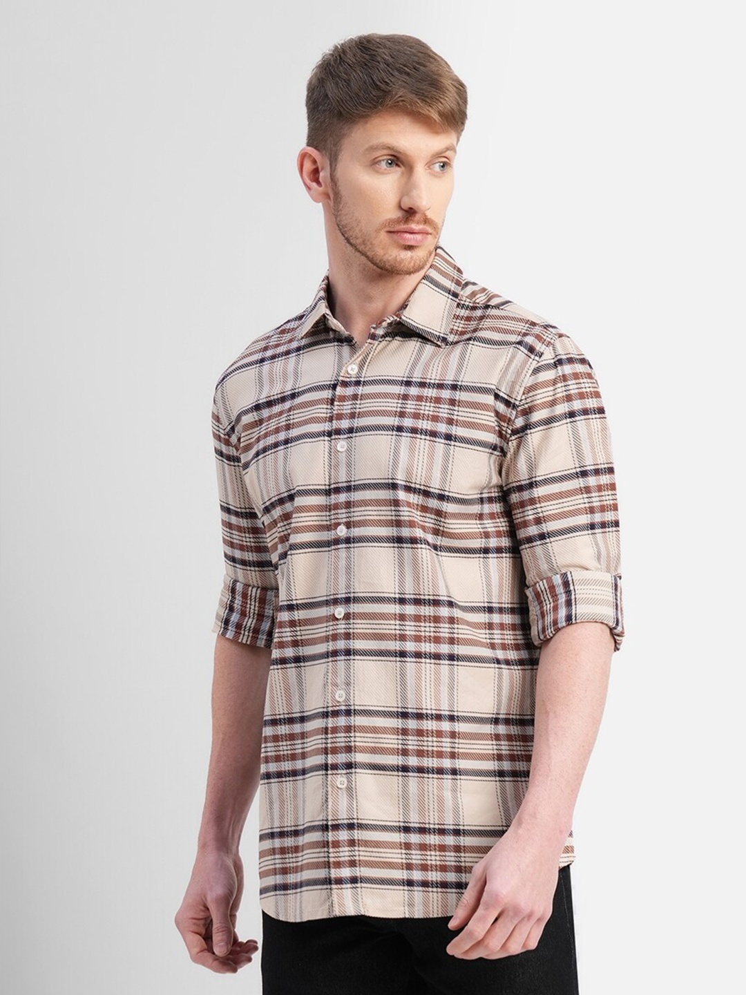 

Jack & Jones Slim Fit Tartan Checked Casual Cotton Shirt, Beige