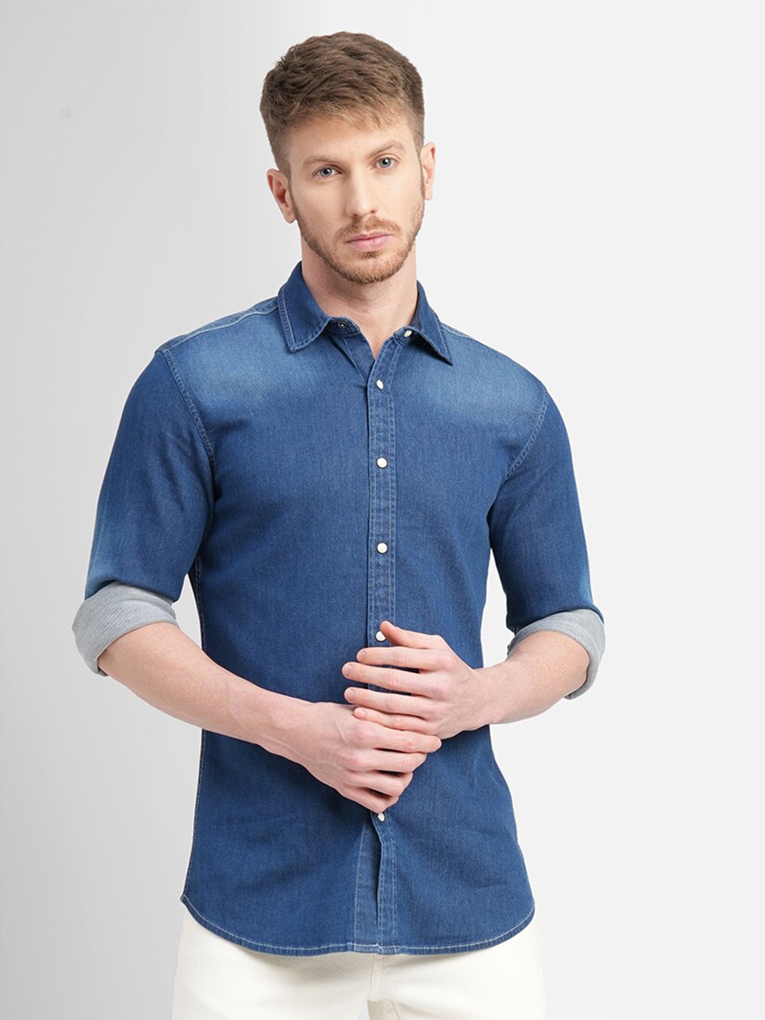 

Jack & Jones Men Slim Fit Faded Cotton Casual Shirt, Blue