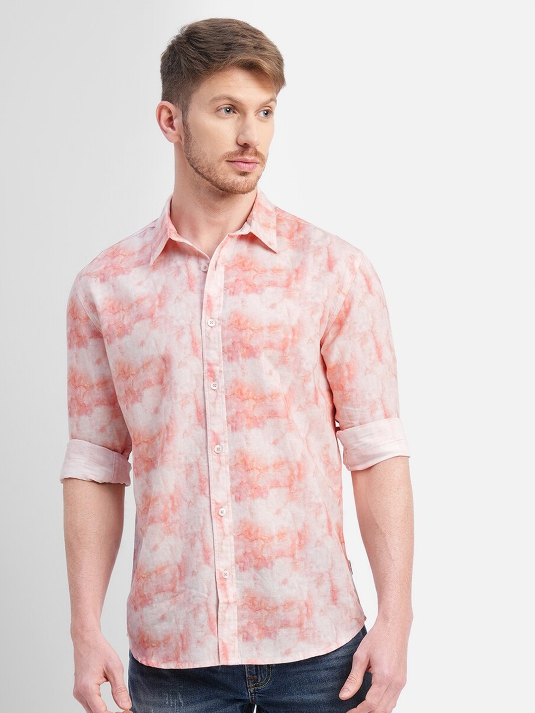 

Jack & Jones Men Slim Fit Abstract Printed Cotton Casual Shirt, Pink