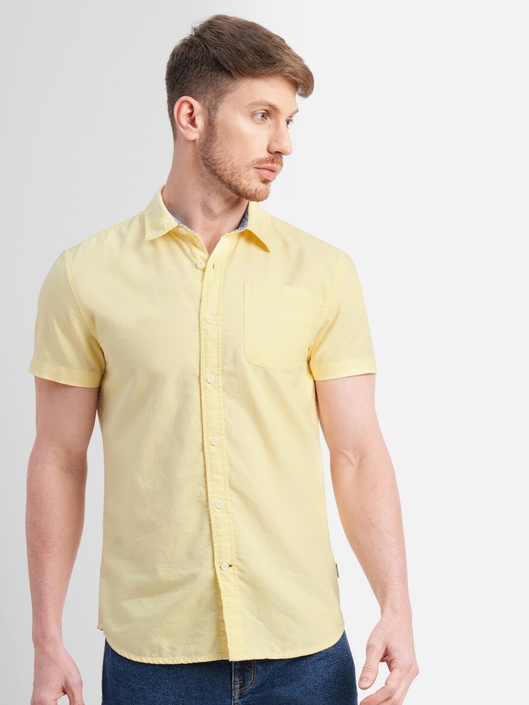 

Jack & Jones Short Sleeves Slim Fit Casual Cotton Shirt, Yellow