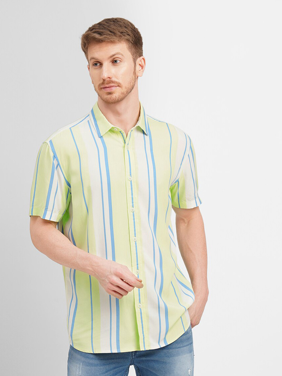 

Jack & Jones Slim Fit Vertical Striped Casual Cotton Shirt, Green