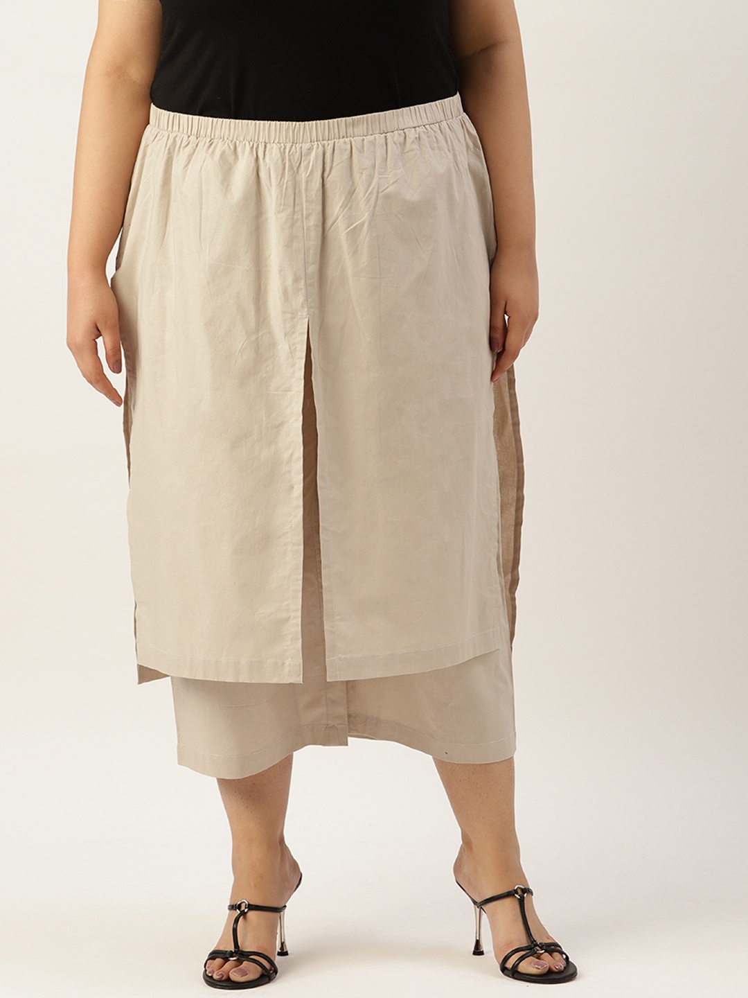 

theRebelinme Women Plus Size Relaxed High-Rise Trousers, Beige