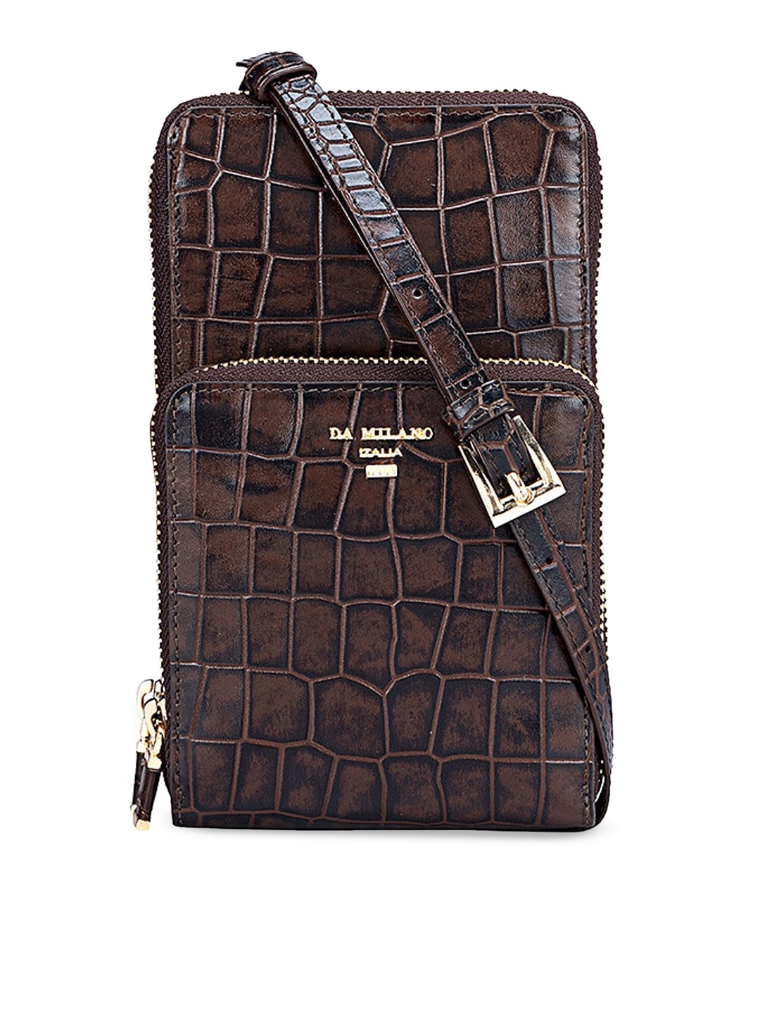 

Da Milano Textured Structured Leather Sling Bag, Brown
