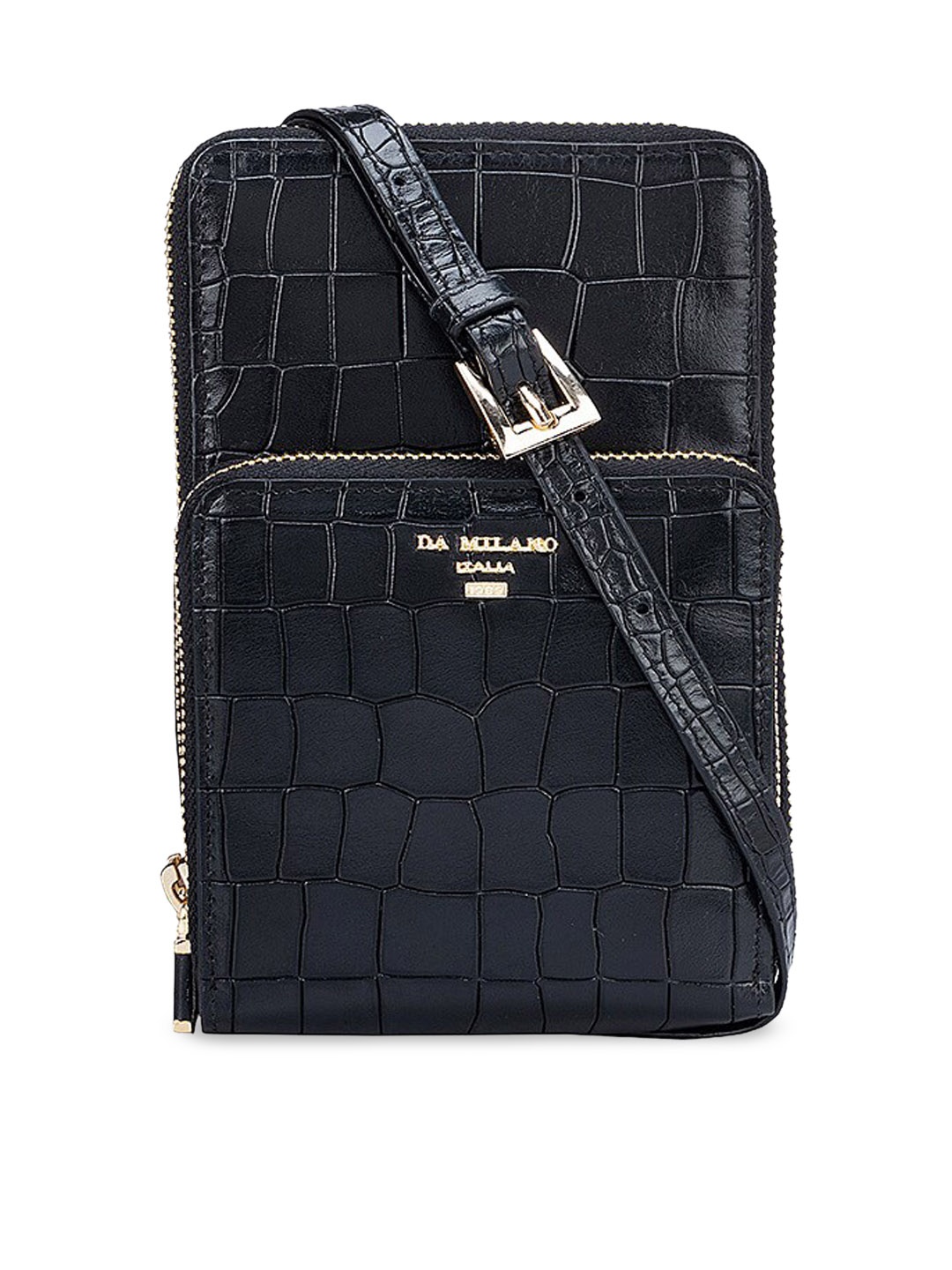 

Da Milano Textured Structured Leather Sling Bag, Black