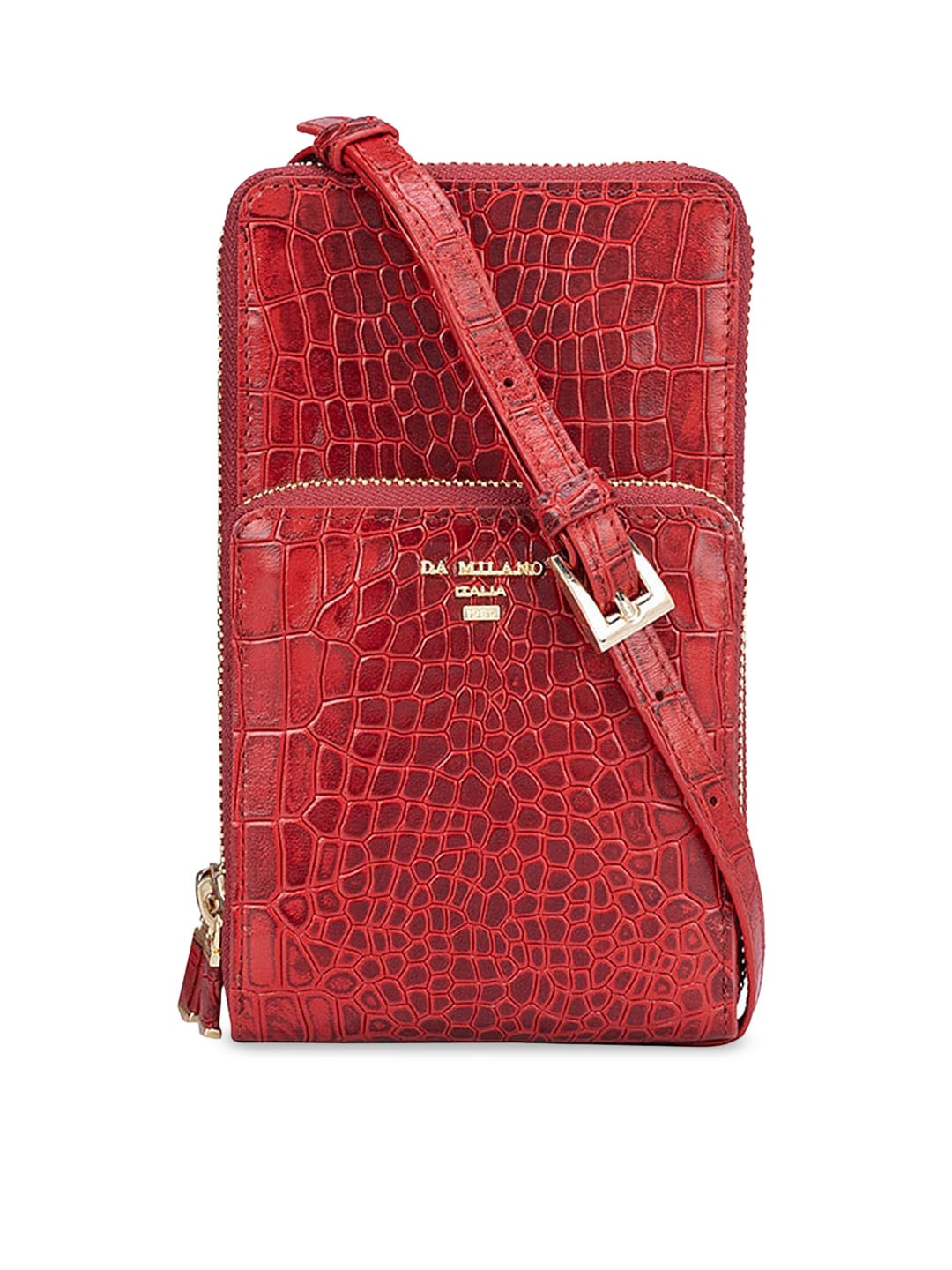 

Da Milano Textured Structured Leather Sling Bag, Red
