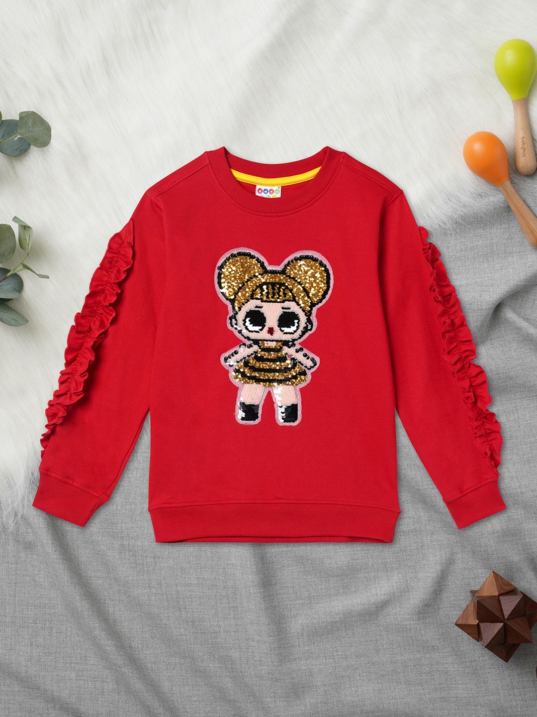 

ZION Girls Graphic Printed Cotton Sweatshirt, Red