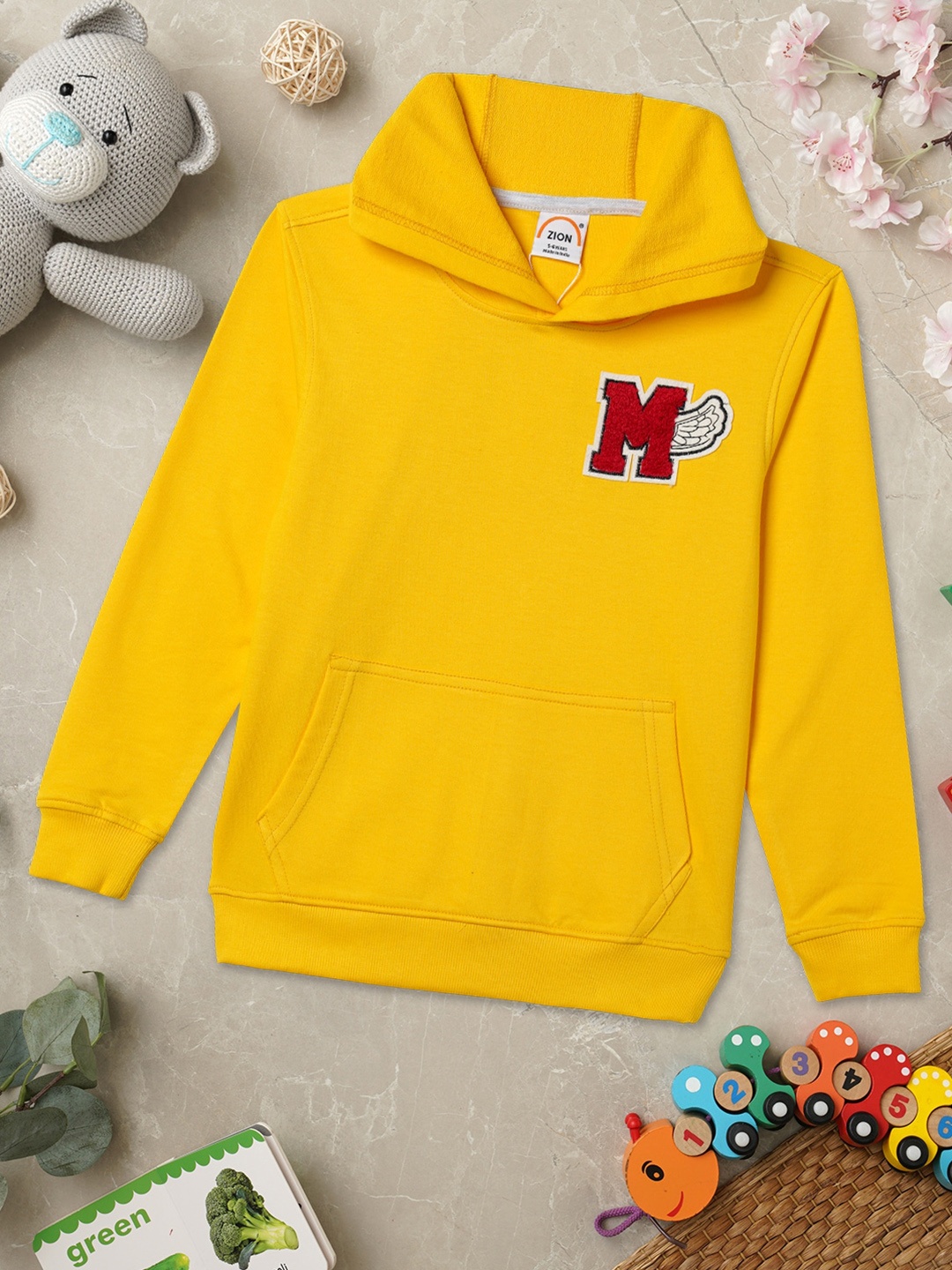 

ZION Boys Typography Printed Hooded Cotton Sweatshirt, Yellow