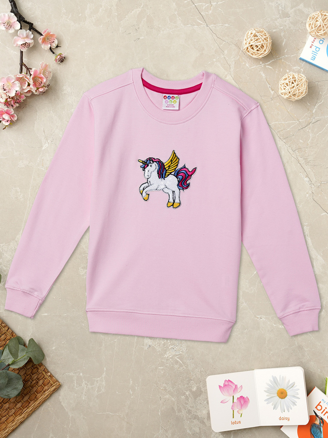 

ZION Girls Printed Sequinned Cotton Sweatshirt, Pink