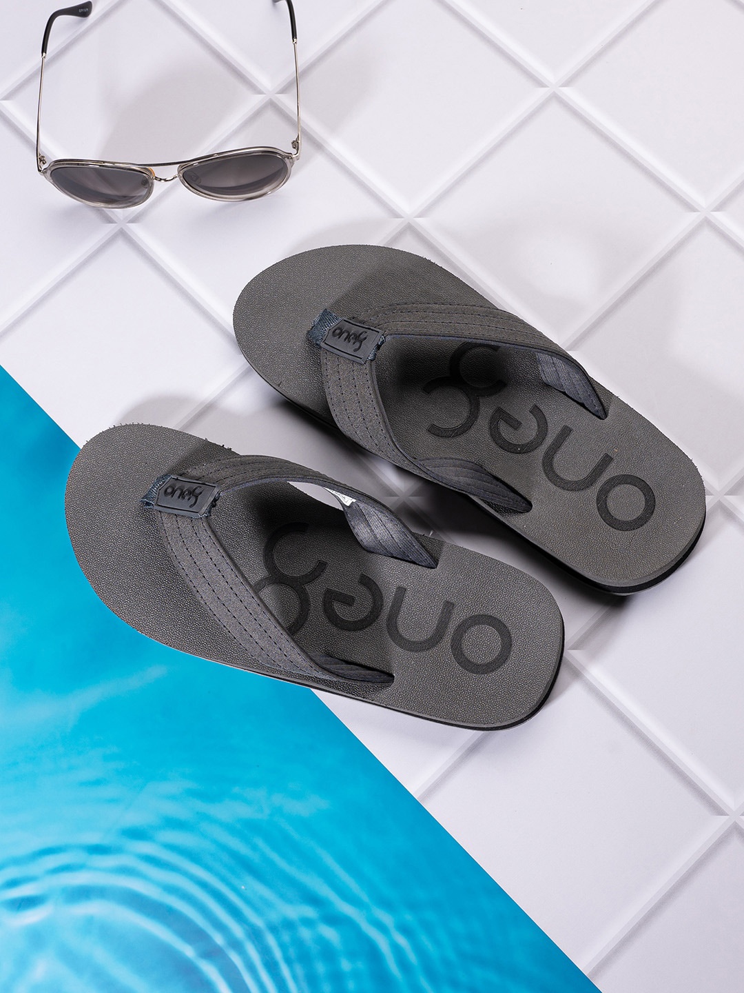 

One8 Men Typography Printed Light-Weight Thong Flip-Flops, Grey