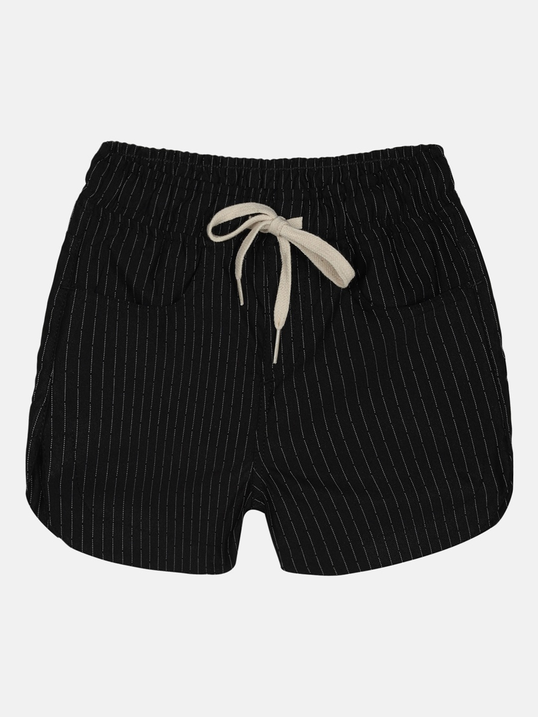 

KiddoPanti Girls Striped Mid Rise Hot Shorts, Black