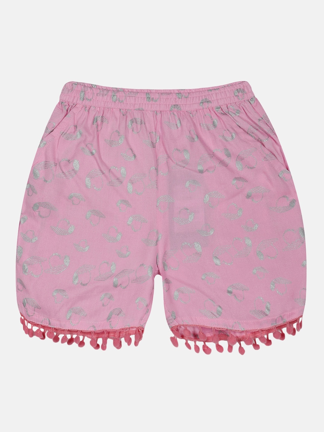 

KiddoPanti Girls Printed Regular Fit Mid-Rise Shorts, Pink