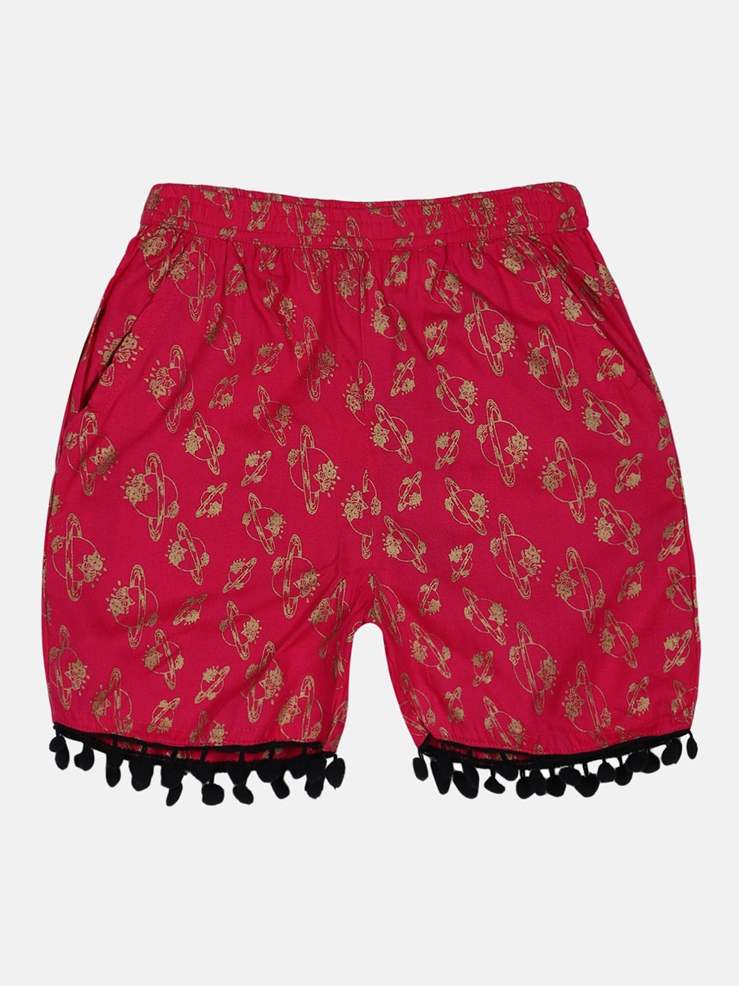 

KiddoPanti Girls Printed Regular Fit Mid-Rise Shorts, Red