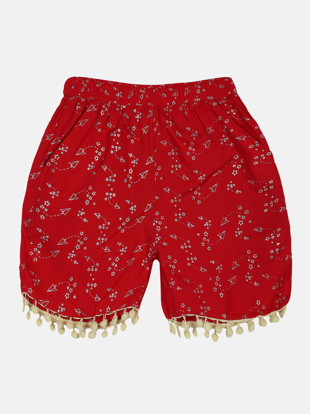 

KiddoPanti Girls Printed Regular Fit Mid-Rise Shorts, Red