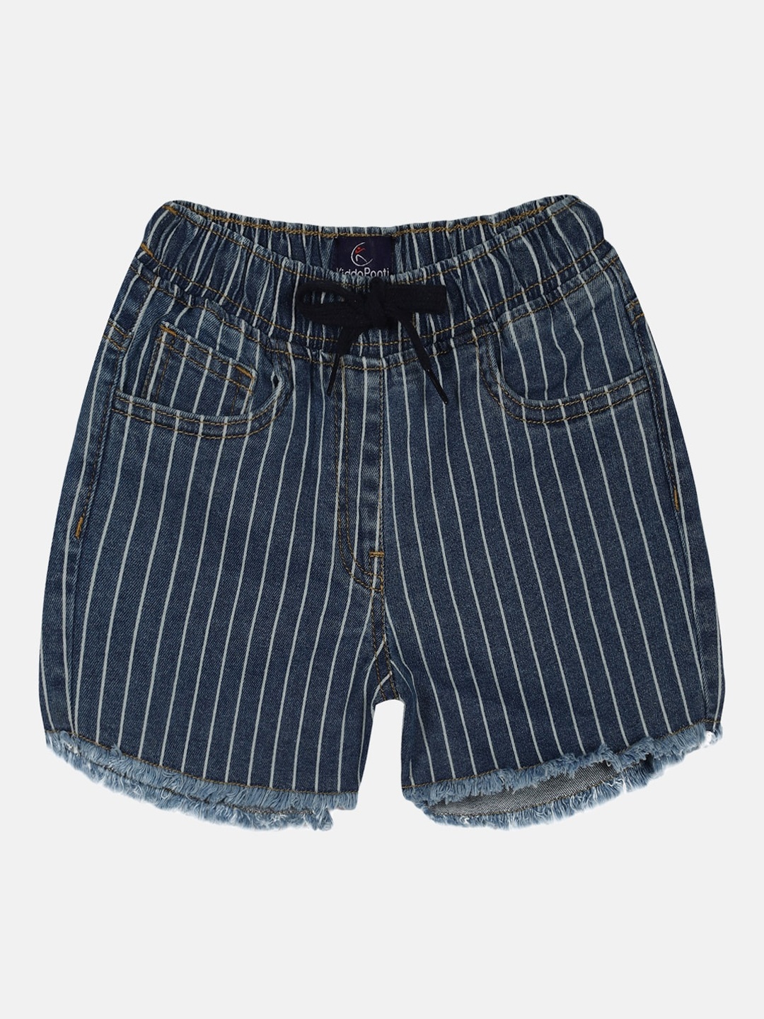 

KiddoPanti Girls Striped Regular Fit Mid-Rise Denim Shorts, Blue