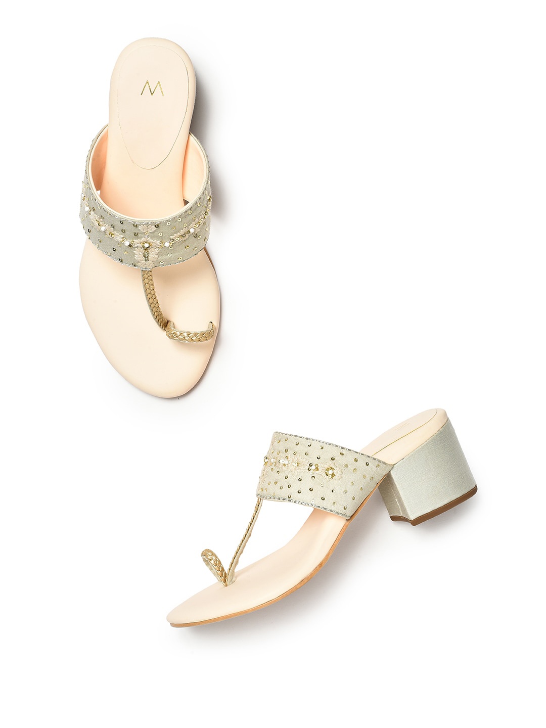 

W Textured Block Heels, Cream
