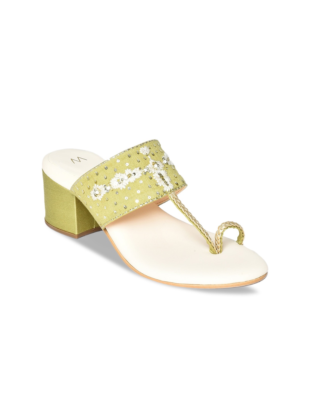 

W Embellished Block Heels, Cream