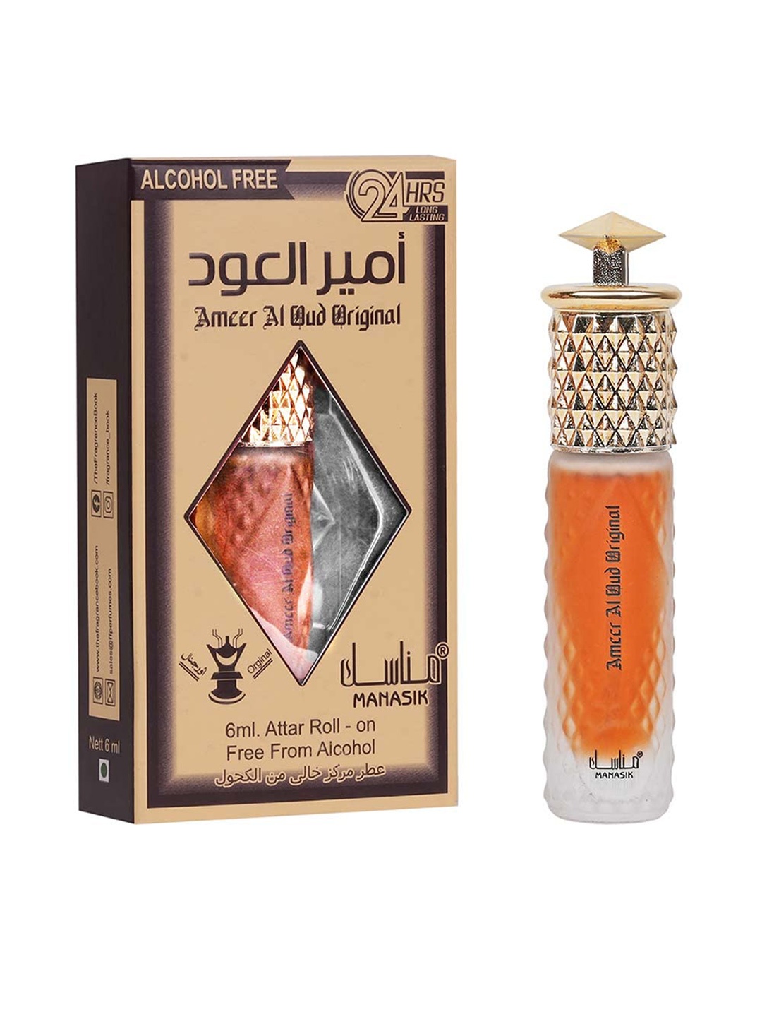 

MANASIK Men Ameer Al Oud Original Soothing & Long Lasting Roll On Attar - 6 ml, Orange