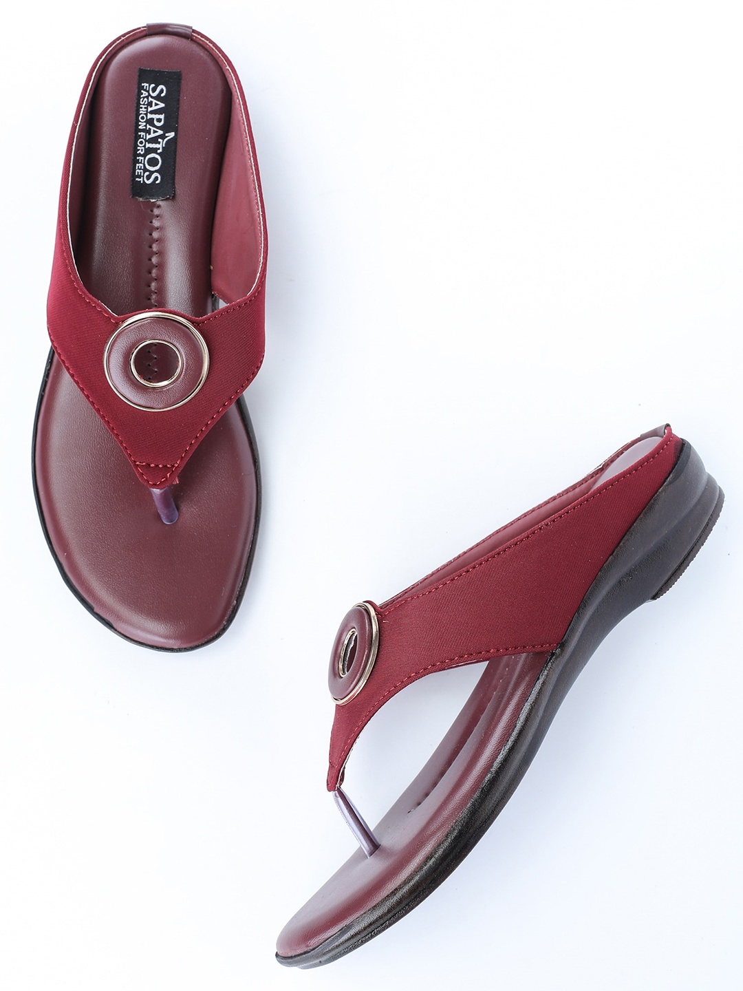 

SAPATOS Women No Back Strap Open Toe Flats, Maroon