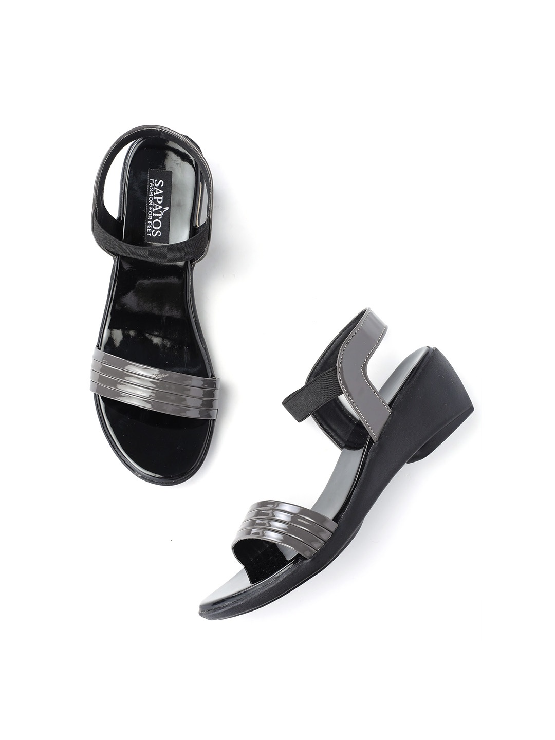 

SAPATOS Women Textured Open Toe Wedges, Grey