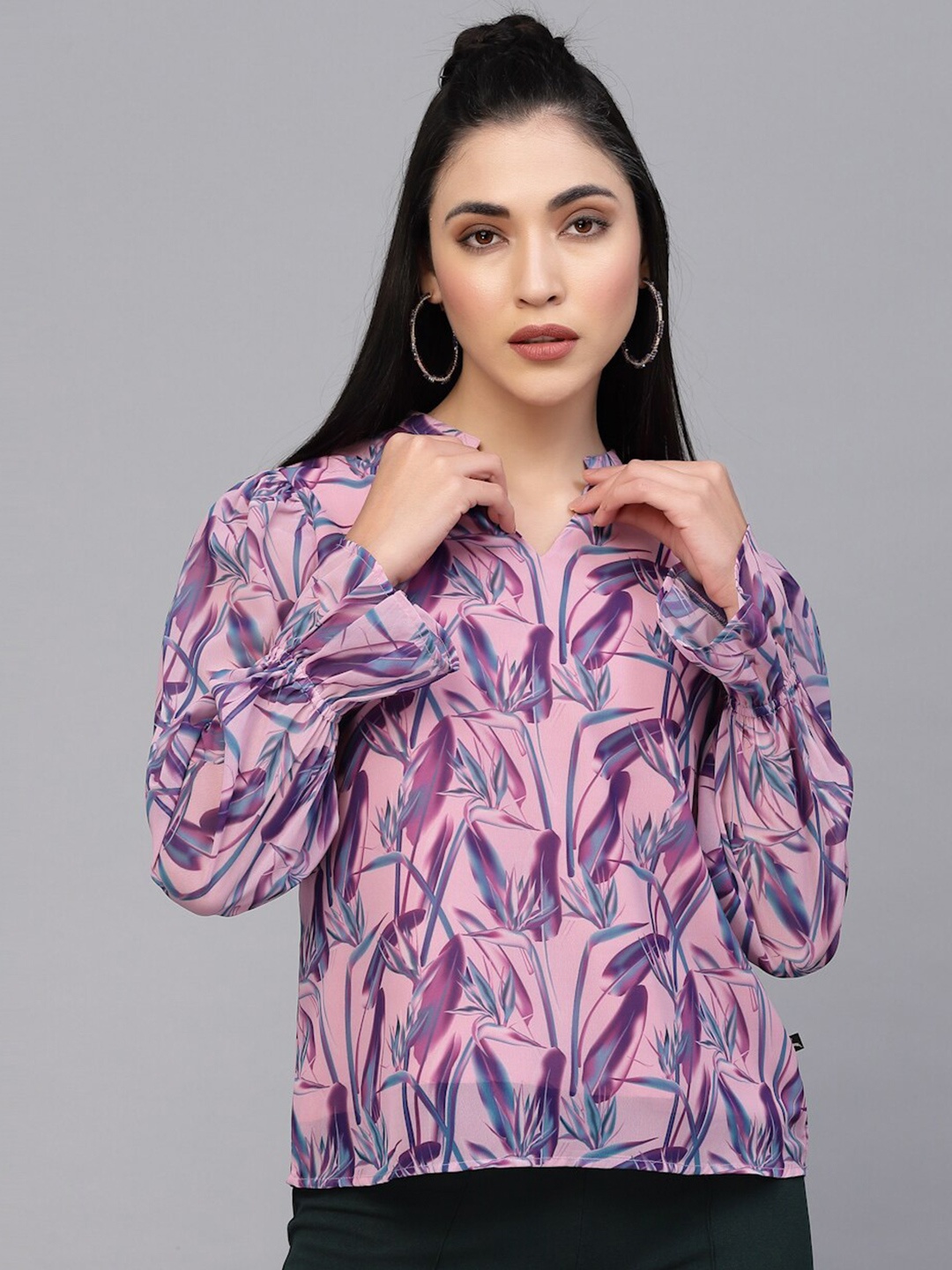 

VALBONE Printed Shirt Style Top, Peach