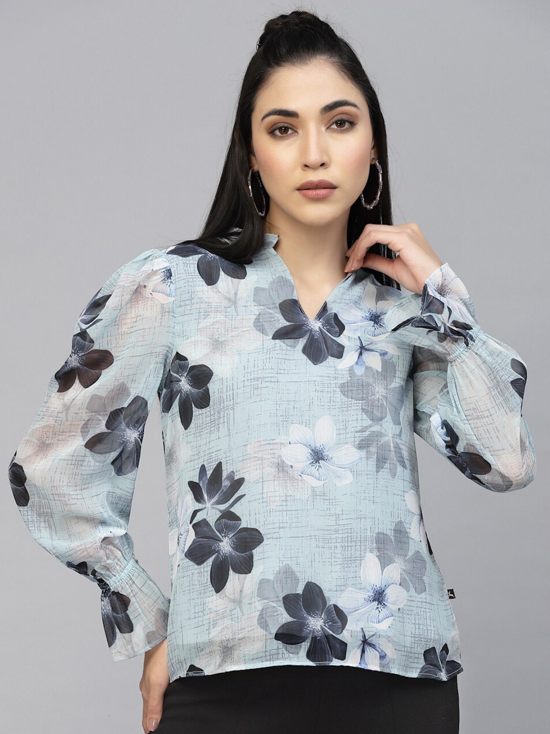 

VALBONE Floral Printed Shirt Style Top, Grey
