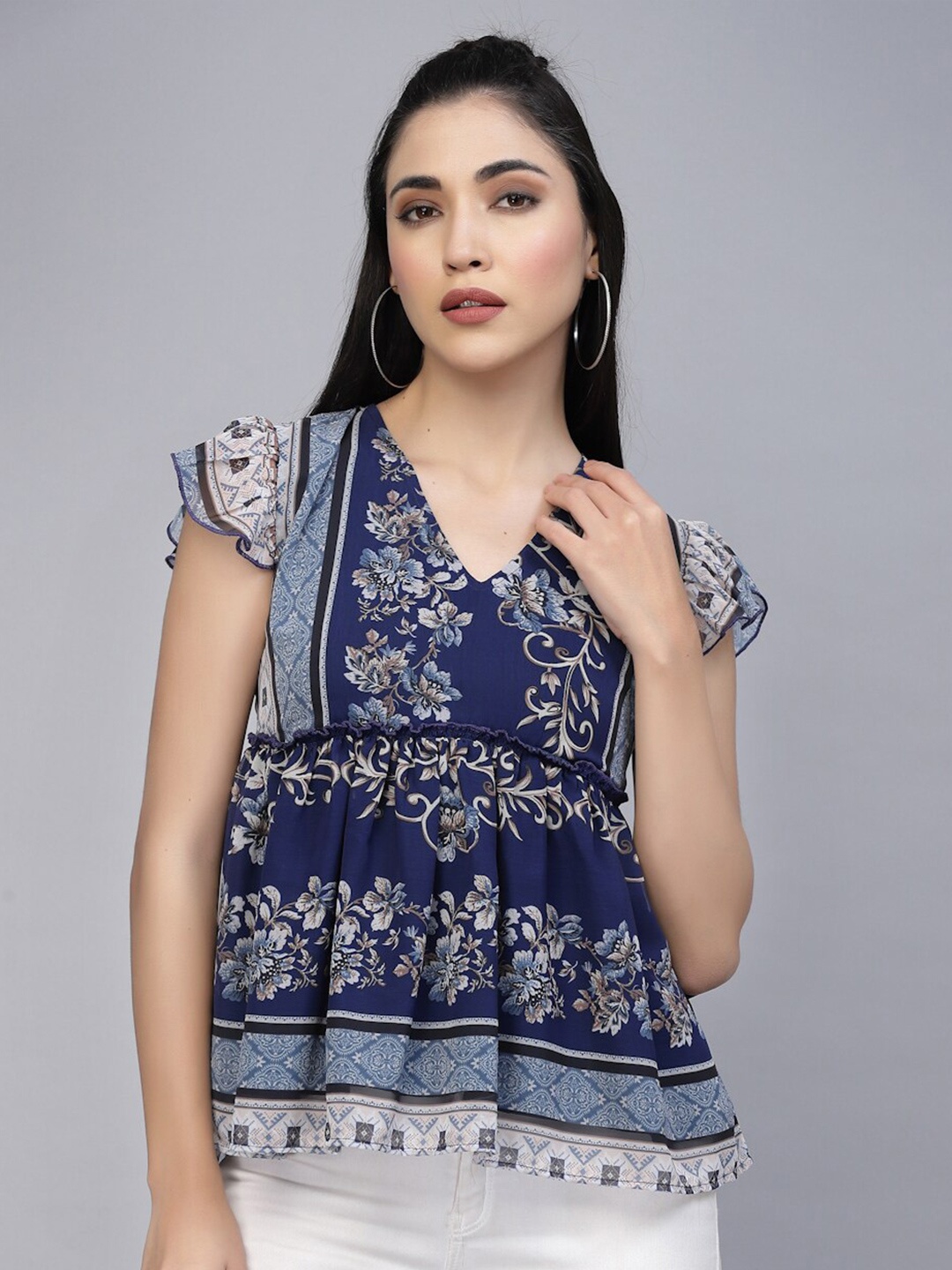 

VALBONE Floral Print Georgette Empire Top, Blue