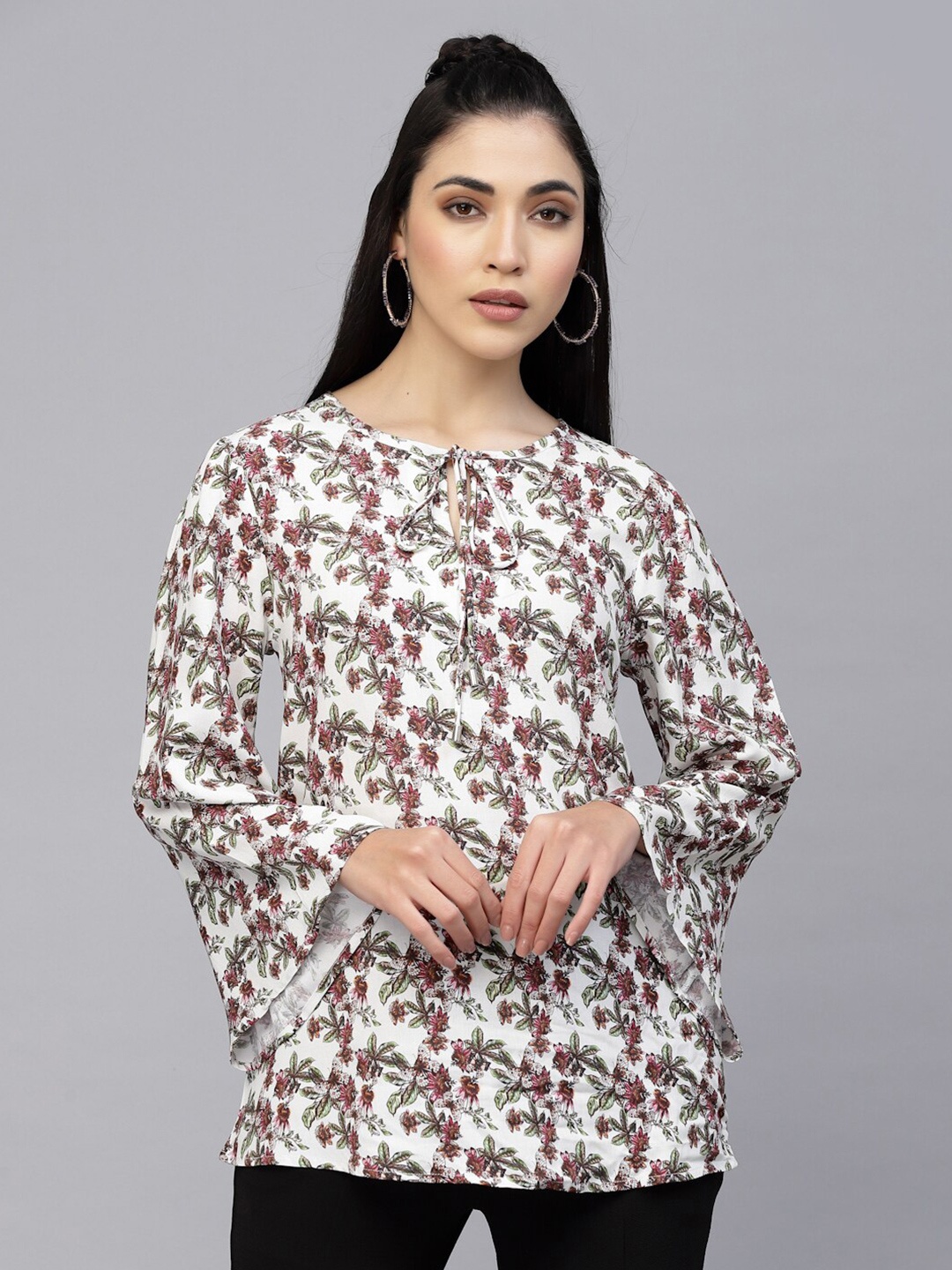

VALBONE Floral Print Ruffles Top, White