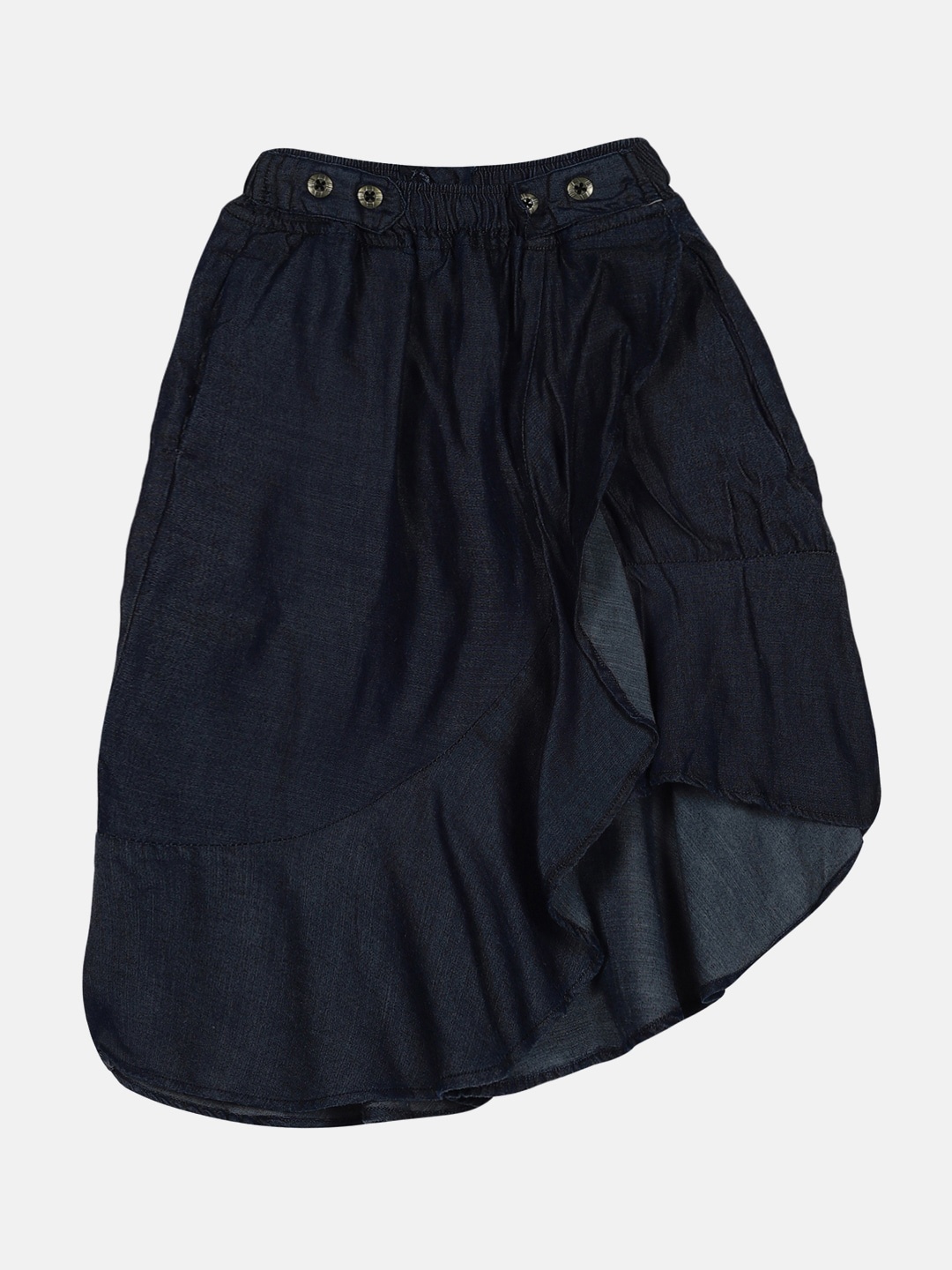 

KiddoPanti Girls Ruffle Detailed Asymmetric A-Line Skirt, Navy blue