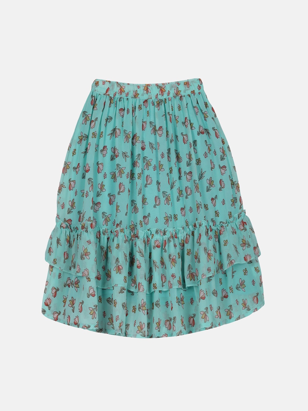 

KiddoPanti Girls Printed Midi Flared Skirt, Green