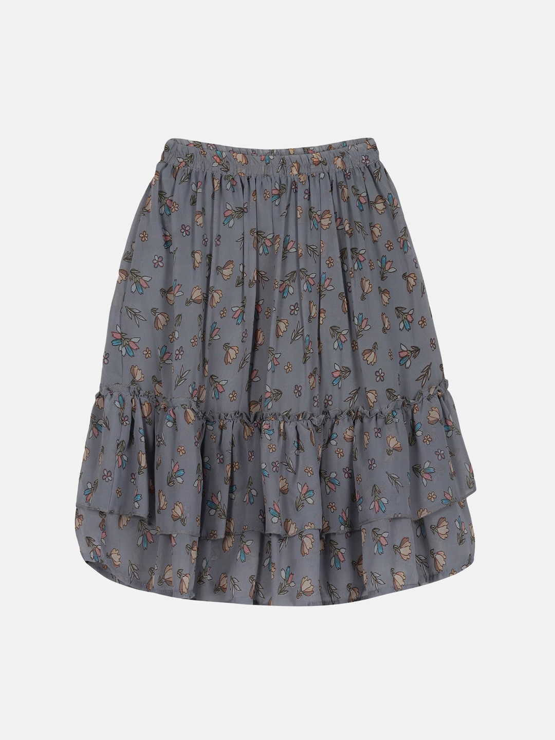 

KiddoPanti Girls Printed Layered Flared Skirt, Grey