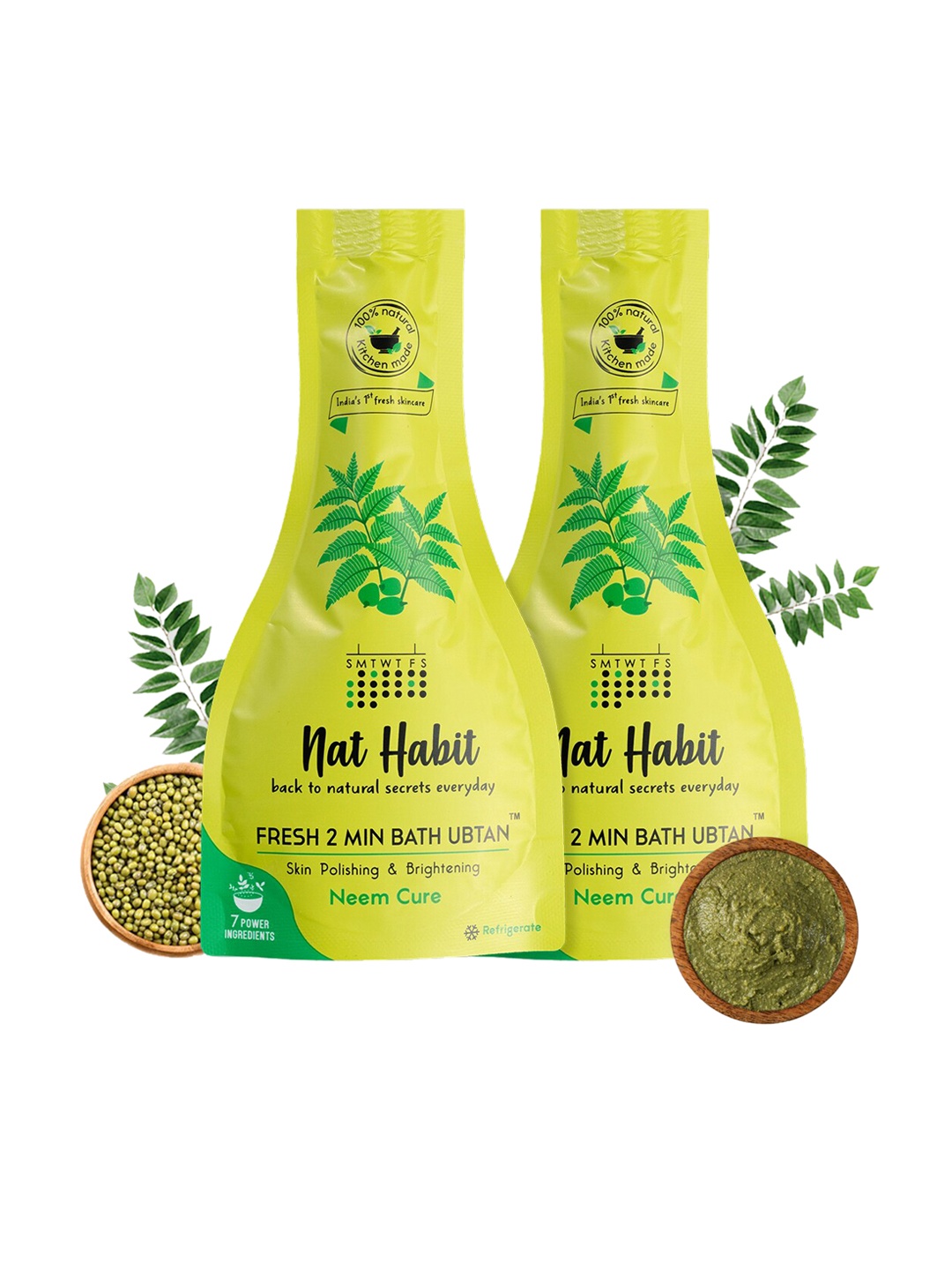 

Nat Habit Set Of 2 Fresh 2-Minute Neem Cure Bath Ubtan 80 gm Each, Green