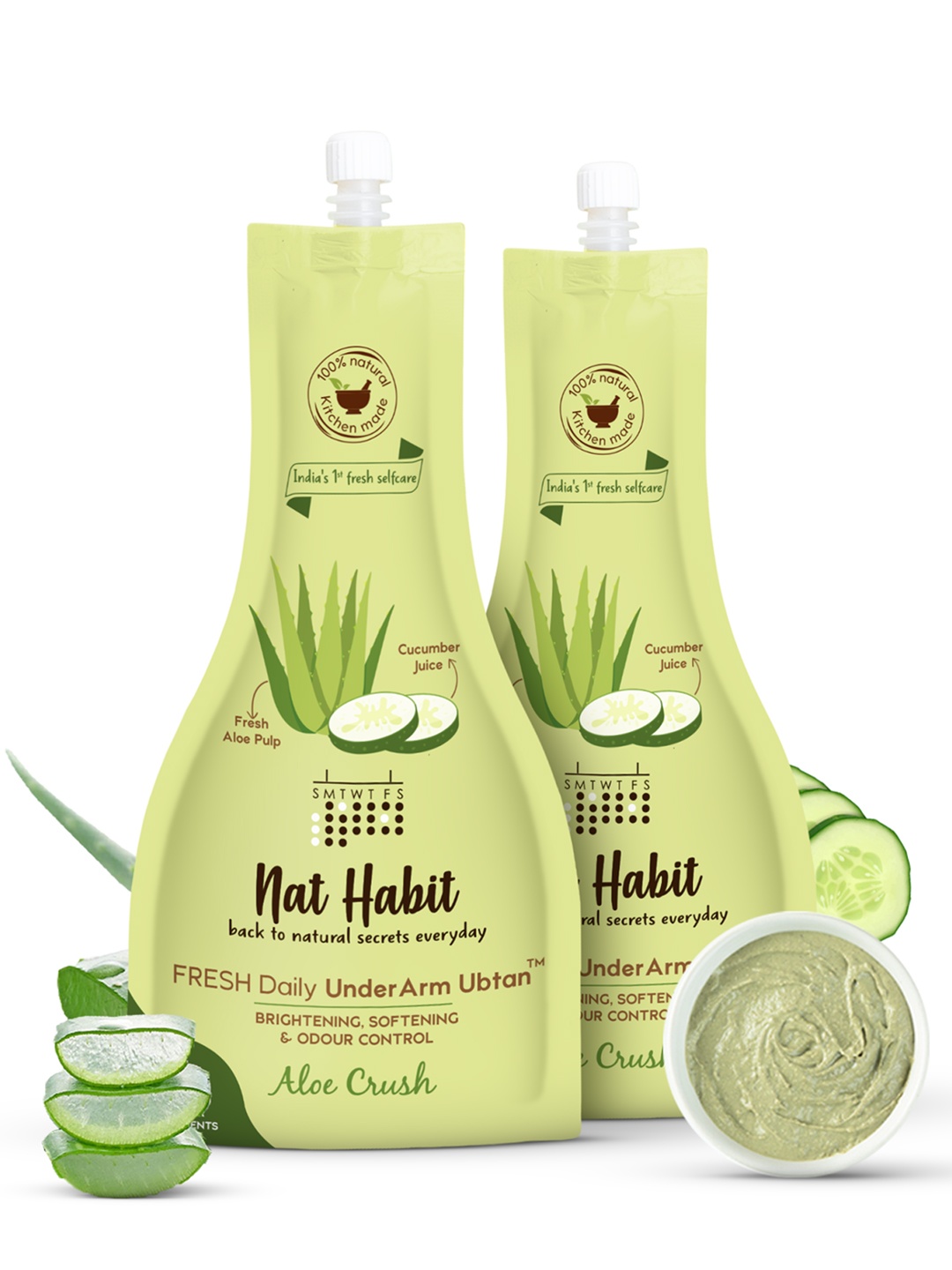 

Nat Habit Set Of 2 Fresh 2-Minute Aloe Crush UnderArm Bath Ubtan 80 gm Each, Green