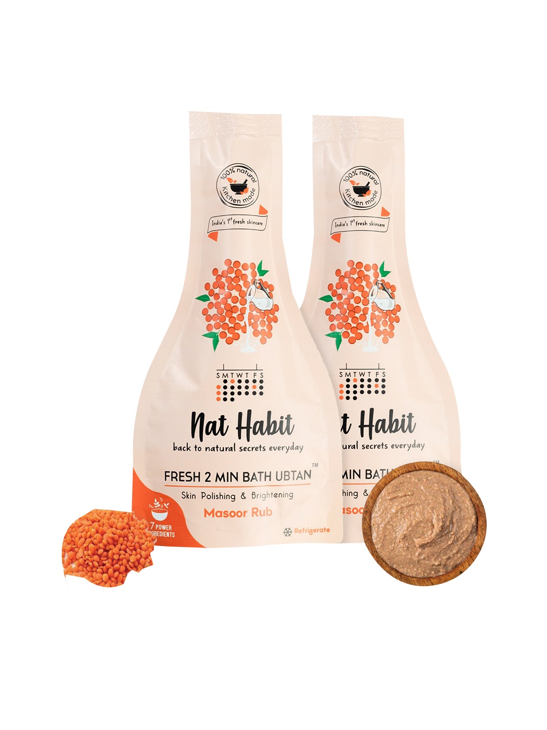 

Nat Habit Set Of 2 Fresh 2-Minute Masoor Rub Bath Ubtan 80 gm Each, Orange