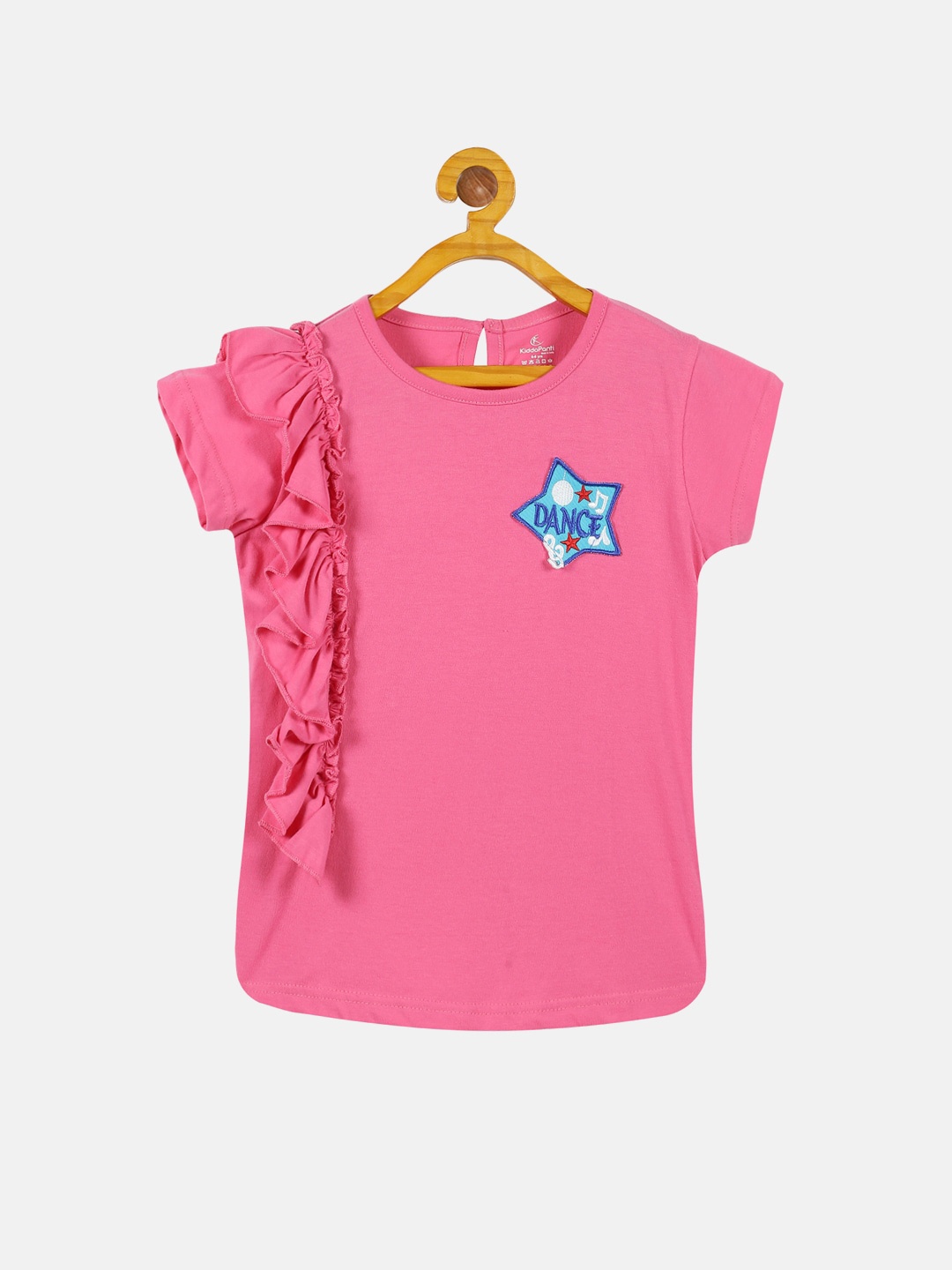 

KiddoPanti Girls Ruffle Detailed Pure Cotton T-shirt, Pink
