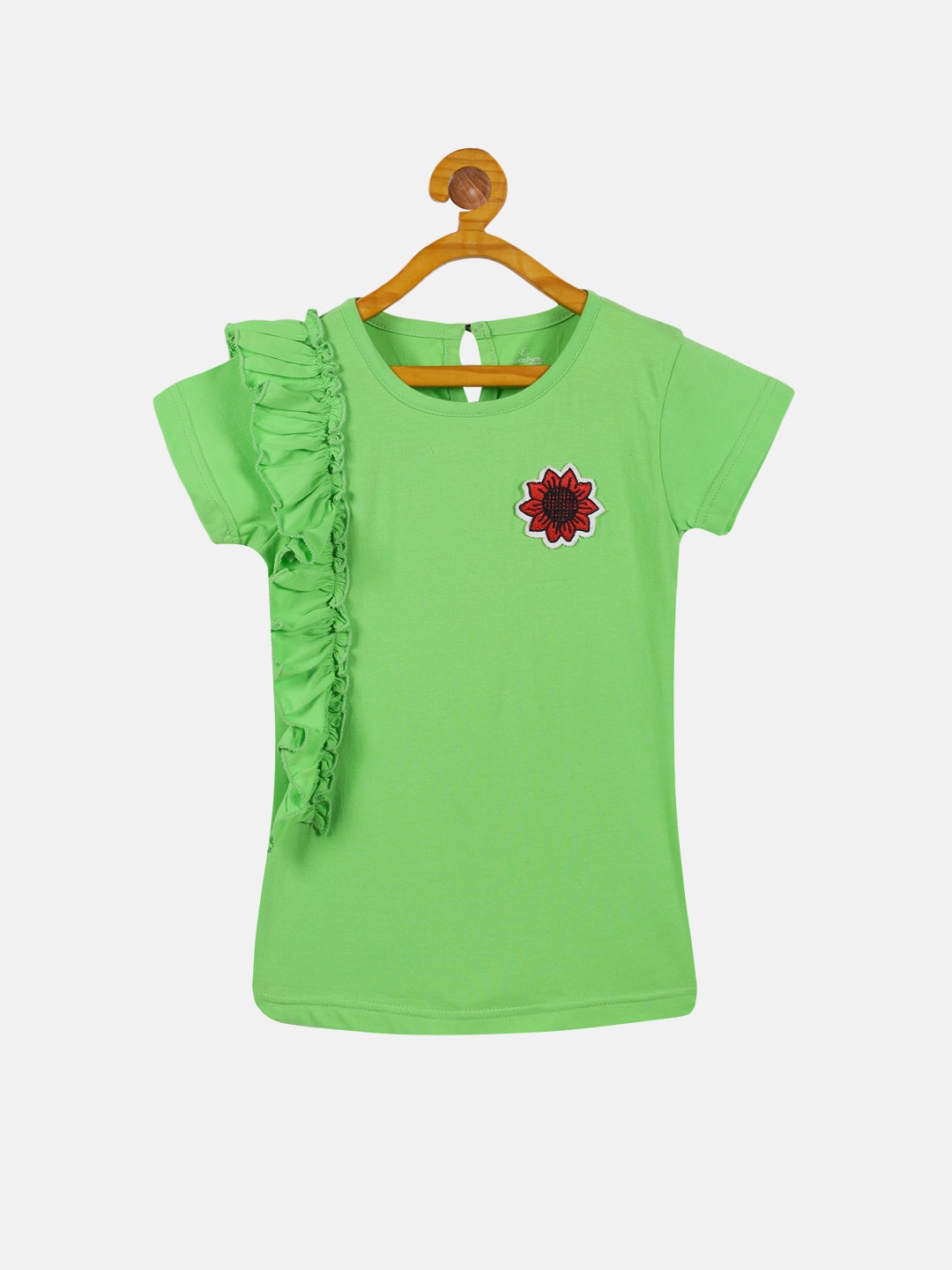 

KiddoPanti Girls Round Neck Pure Cotton T-shirt, Green