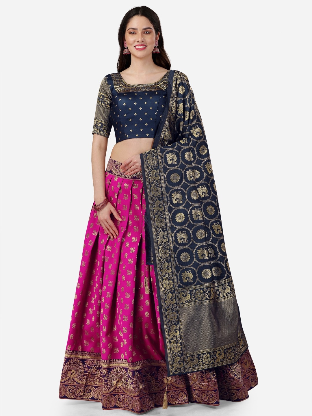 

YOYO Fashion Printed Unstitched Silk Lehenga & Blouse With Dupatta, Pink