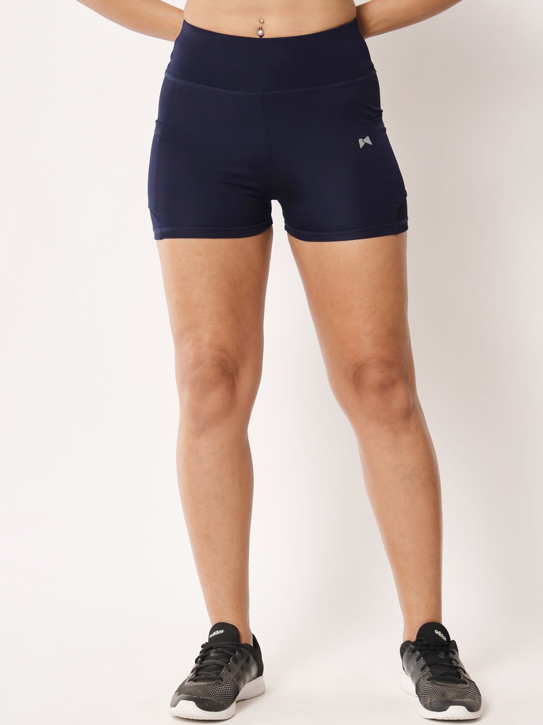 

MUSCLE TORQUE Women High-Rise Sweat Observer Cycling Sports Shorts, Navy blue