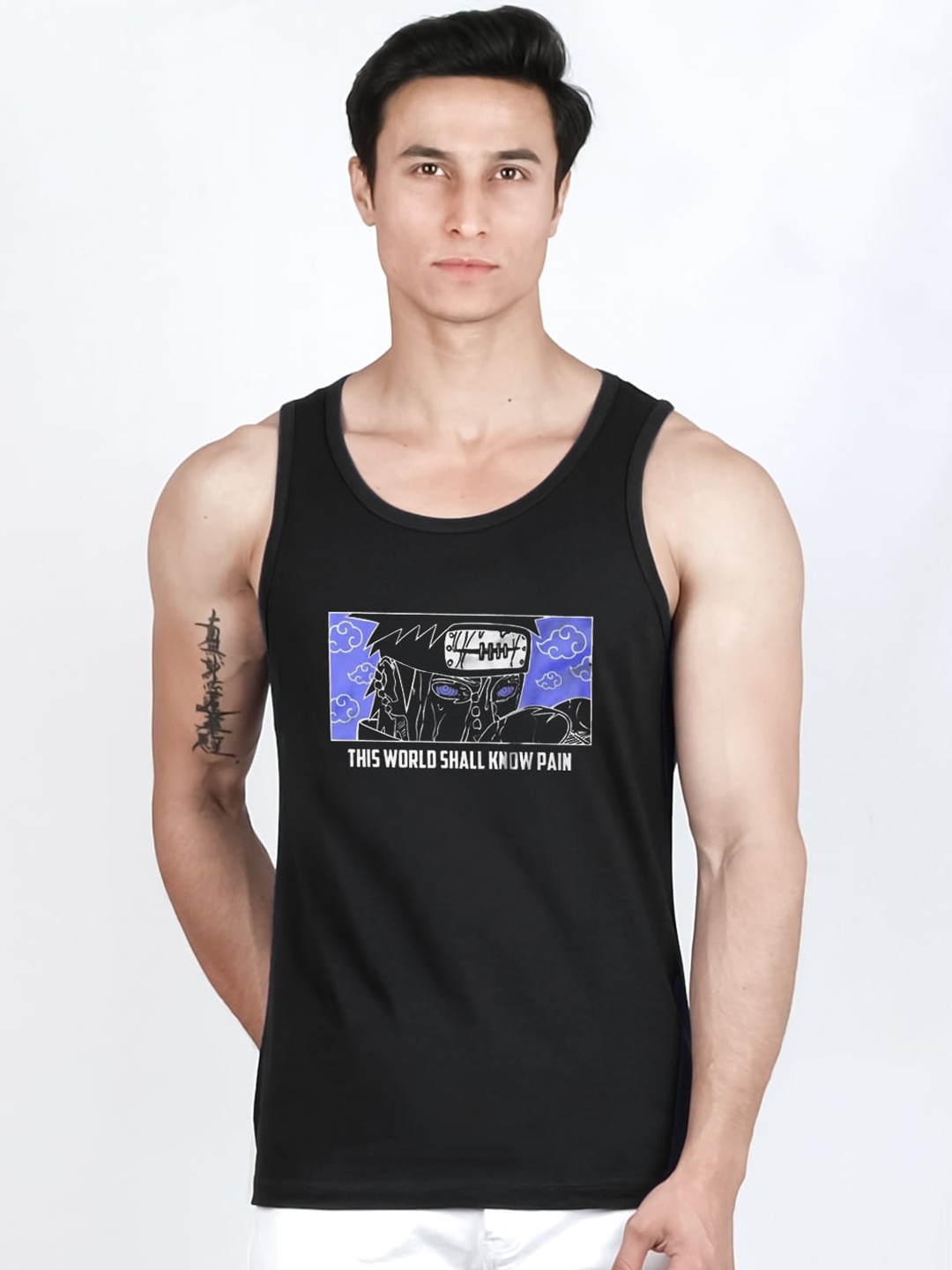 

COMICSENSE Anime Printed Naruto Pure Cotton Tank Top Vest, Black
