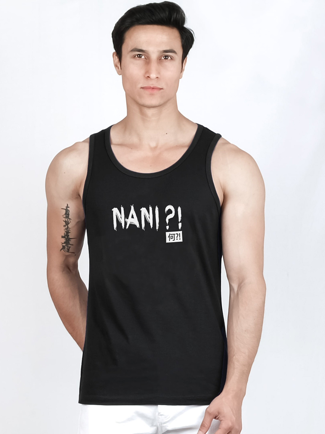 

COMICSENSE Anime Printed Nani Pure Cotton Tank Top Vest, Black