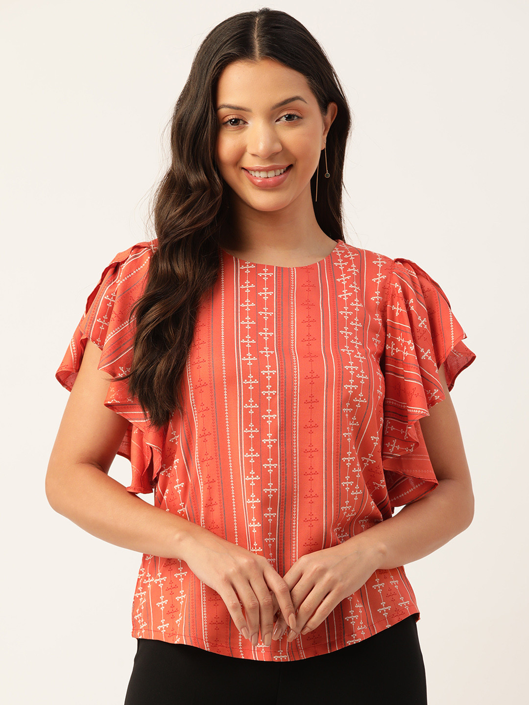 

ZIZO By Namrata Bajaj Self Design Ruffles Top, Rust
