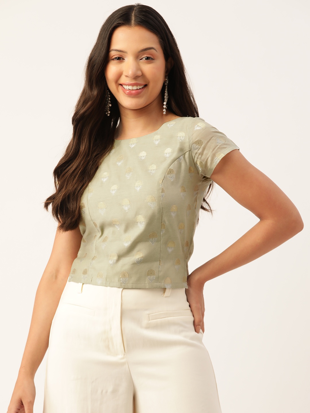 

ZIZO By Namrata Bajaj Ethnic Motifs Self Design Top, Green