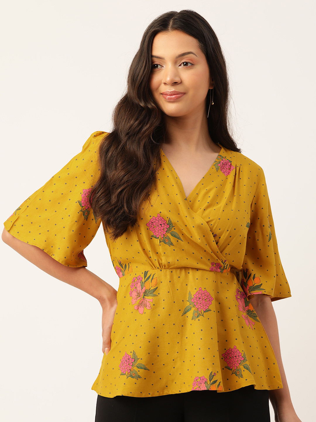 

ZIZO By Namrata Bajaj Floral Printed Wrap Top, Yellow