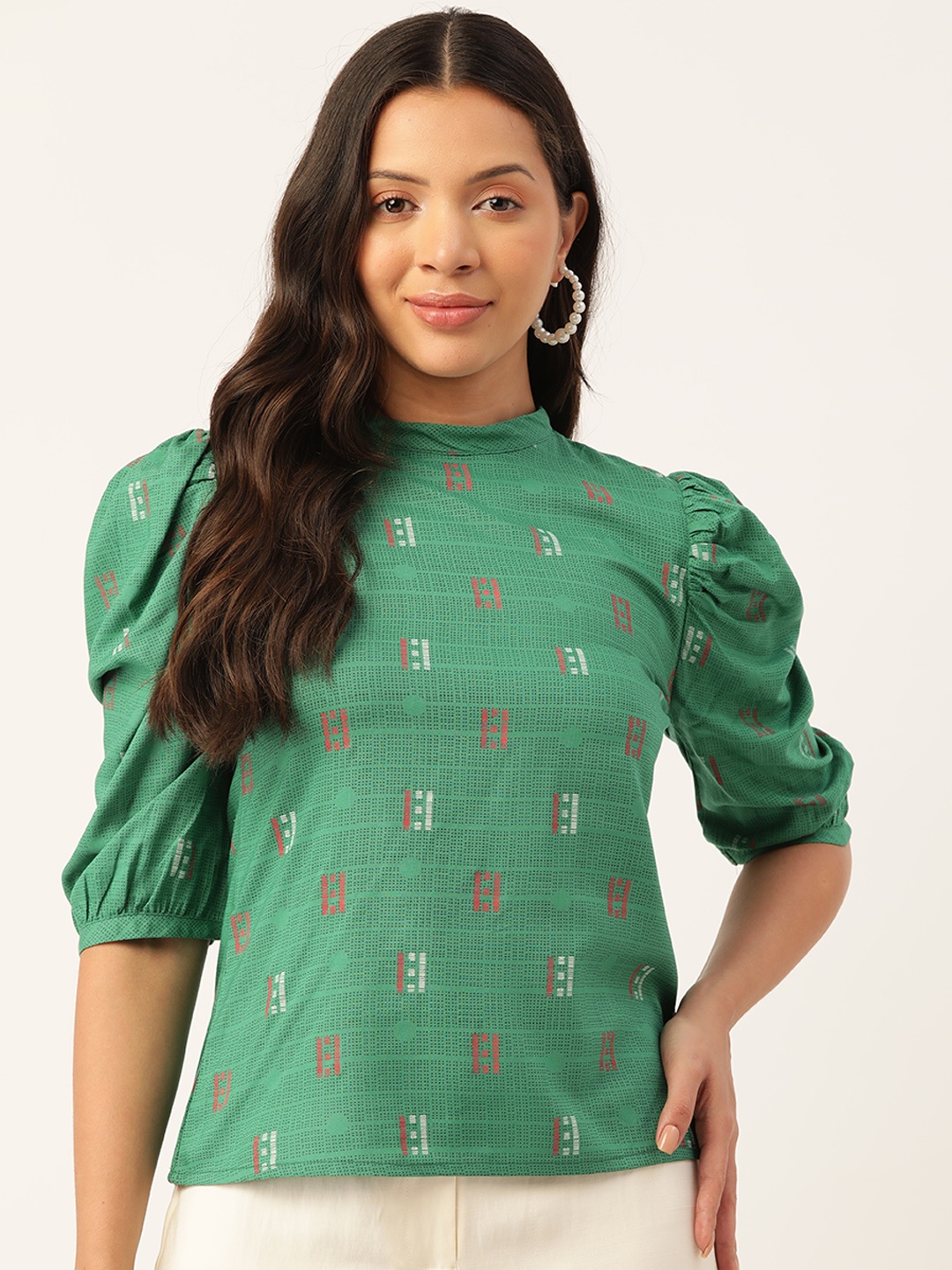 

ZIZO By Namrata Bajaj Geometric Printed Top, Green