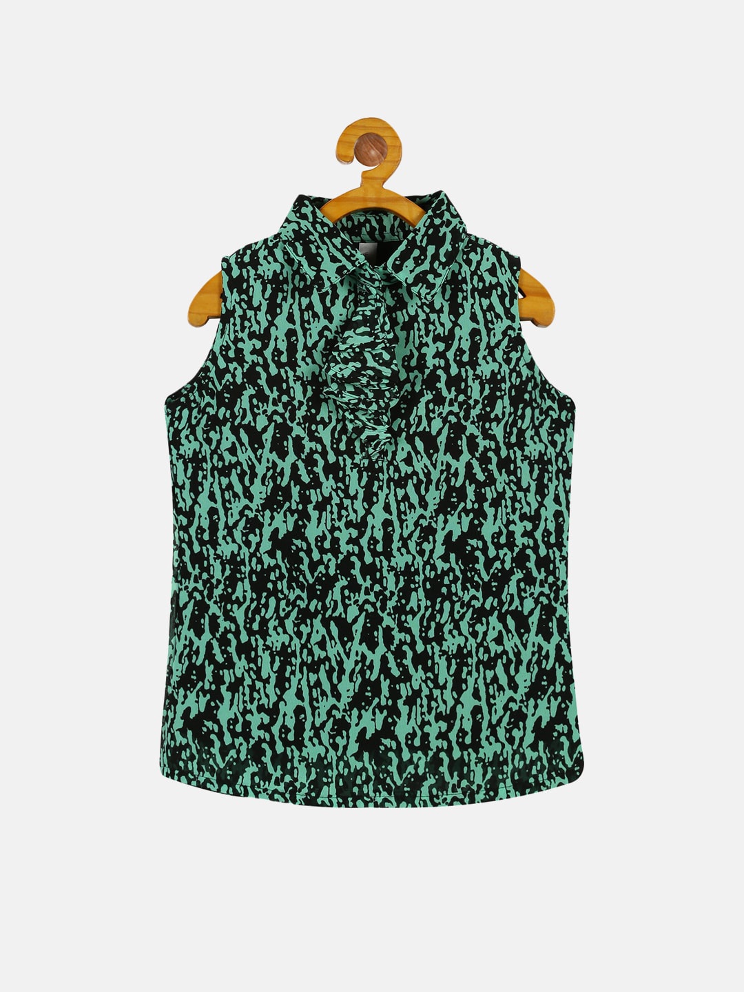 

KiddoPanti Girls Abstract Printed Georgette Shirt Style Top, Black
