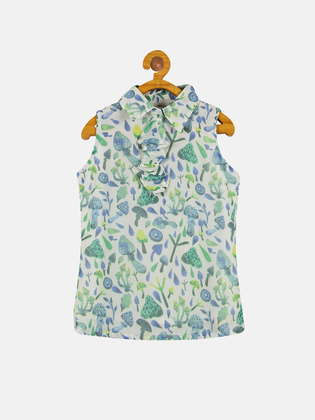 

KiddoPanti Tropical Printed Georgette Shirt Style Top, White