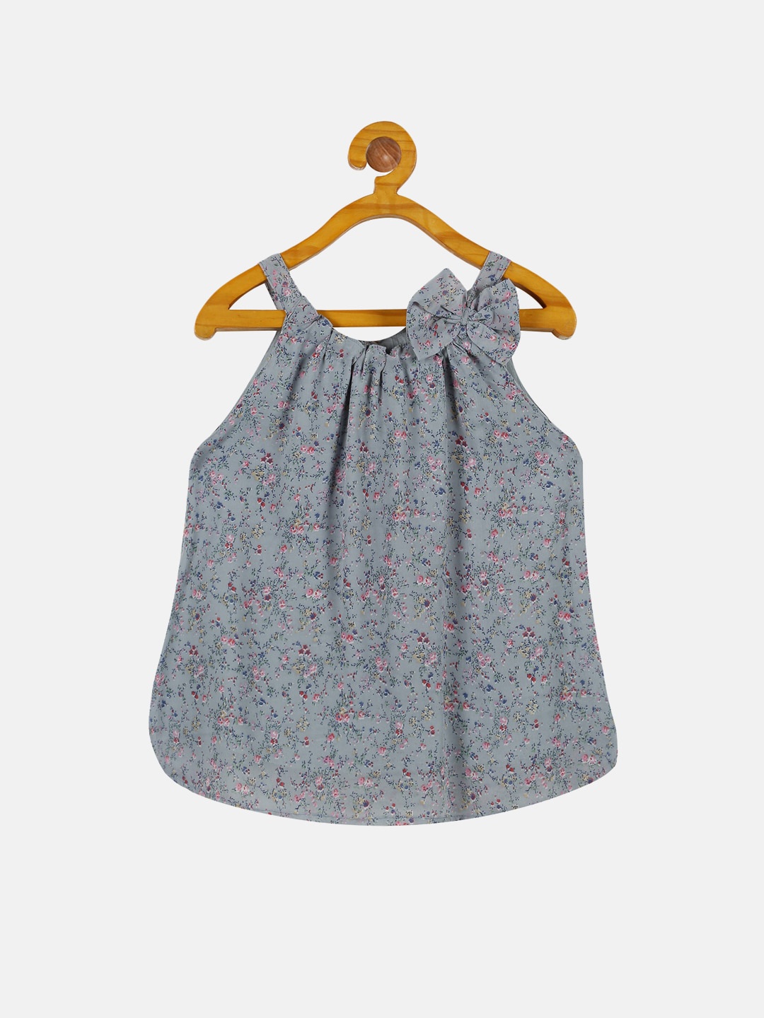 

KiddoPanti Floral Printed Halter Neck Georgette Top, Blue